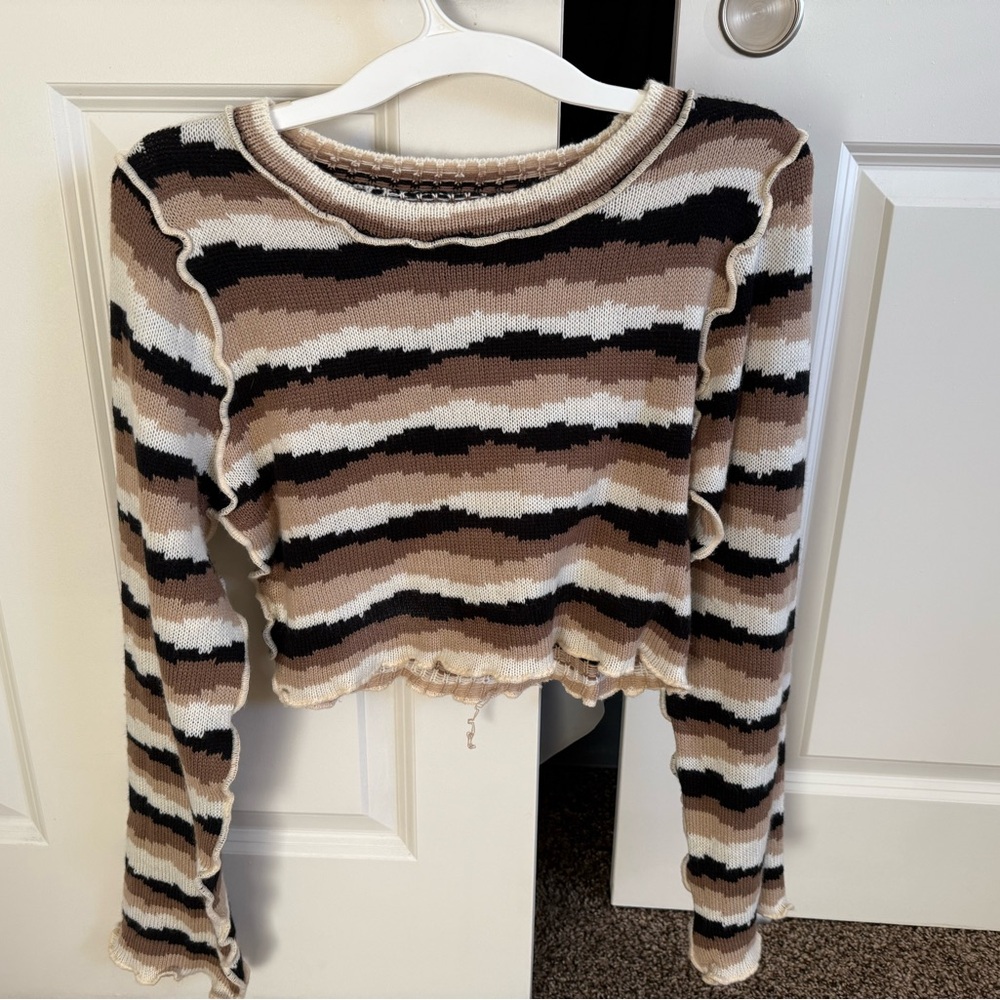 Striped Knit Boutiquey Cropped Sweater